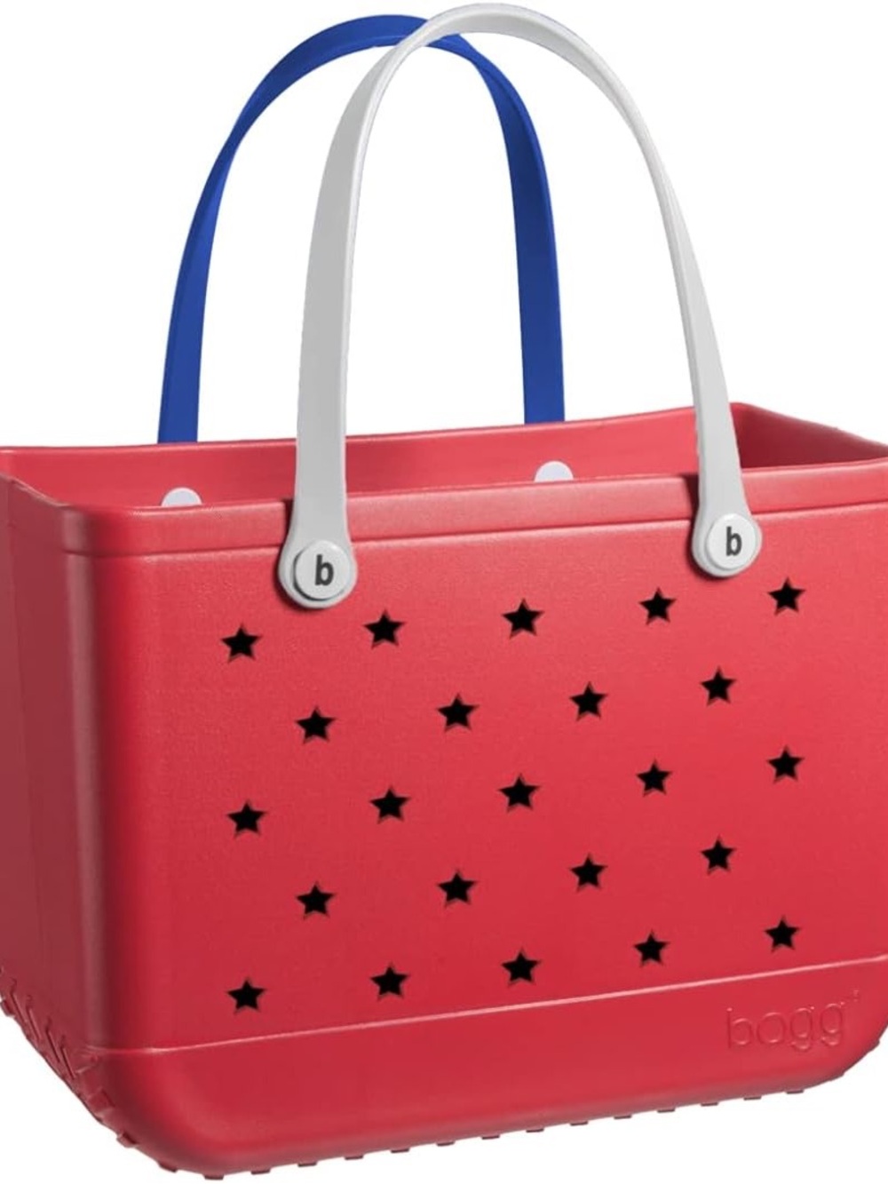 BOGG BAG Red Tote with White & Blue Handles